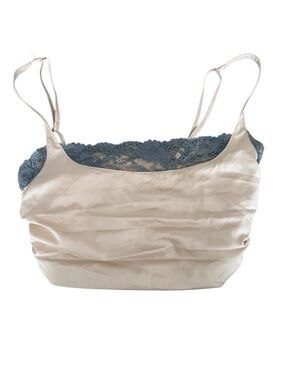Free People Cream Satin Cami with Blue Lace Bralette size xs